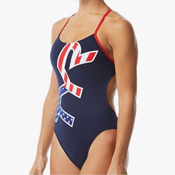 TYR USA Stars & Stripes UPF 50+ Durafast One Piece Swimsuit Size 36 (L 10/12) - Picture 1 of 9